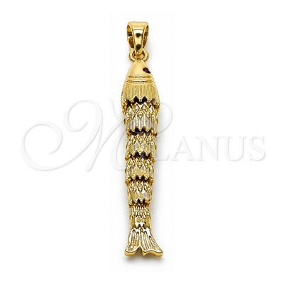 Oro Laminado Fancy Pendant, Gold Filled Style Fish Design, with Ruby Cubic Zirconia, Polished, Golden Finish, 05.458.0003