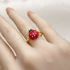 Oro Laminado Elegant Ring, Gold Filled Style Ladybug Design, Red Enamel Finish, Golden Finish, 01.381.0008 (One size fits all)