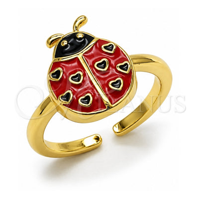 Oro Laminado Elegant Ring, Gold Filled Style Ladybug Design, Red Enamel Finish, Golden Finish, 01.381.0009 (One size fits all)