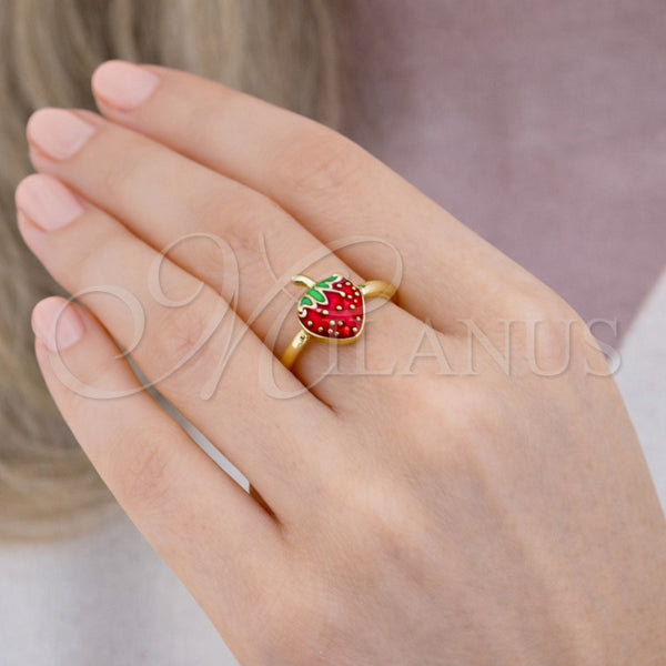 Gold Filled Ring — Elegant Ring Strawberry Design Red Enamel 01. One — alternate product view — SKU 164640 | Oro Laminado anillo — Elegant Ring Strawberry diseño Red Enamel 01. One — SKU 164640