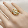 Oro Laminado Multi Stone Ring, Gold Filled Style Star and Snail Design, with White Cubic Zirconia, Polished, Golden Finish, 01.381.0011 (One size fits all)