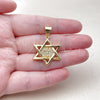 Oro Laminado Religious Pendant, Gold Filled Style Star of David Design, with White Cubic Zirconia, Polished, Golden Finish, 05.342.0233