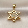 Oro Laminado Religious Pendant, Gold Filled Style Star of David Design, with White Cubic Zirconia, Polished, Golden Finish, 05.342.0233