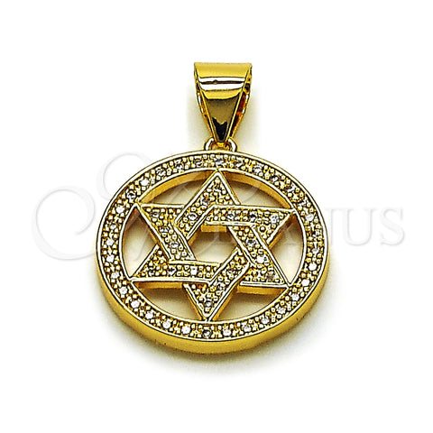 Oro Laminado Religious Pendant, Gold Filled Style Star of David Design, with White Cubic Zirconia, Polished, Golden Finish, 05.342.0234
