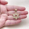 Oro Laminado Religious Pendant, Gold Filled Style Star of David Design, with White Cubic Zirconia, Polished, Golden Finish, 05.342.0235