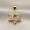 Oro Laminado Religious Pendant, Gold Filled Style Star of David Design, with White Cubic Zirconia, Polished, Golden Finish, 05.342.0235