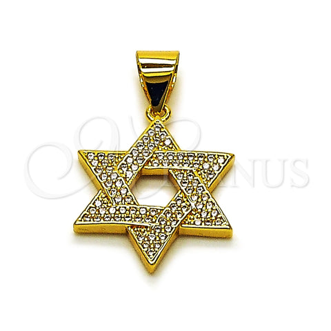 Oro Laminado Religious Pendant, Gold Filled Style Star of David Design, with White Cubic Zirconia, Polished, Golden Finish, 05.342.0235
