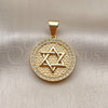 Oro Laminado Religious Pendant, Gold Filled Style Star of David Design, with White Cubic Zirconia, Polished, Golden Finish, 05.342.0237