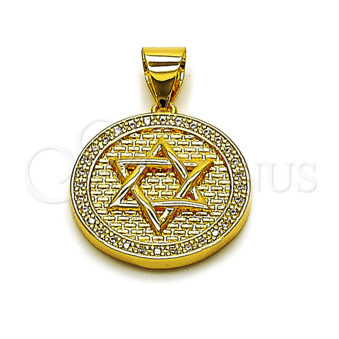 Oro Laminado Religious Pendant, Gold Filled Style Star of David Design, with White Cubic Zirconia, Polished, Golden Finish, 05.342.0237