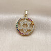 Oro Laminado Religious Pendant, Gold Filled Style Star of David Design, with Multicolor and White Cubic Zirconia, Polished, Golden Finish, 05.459.0002