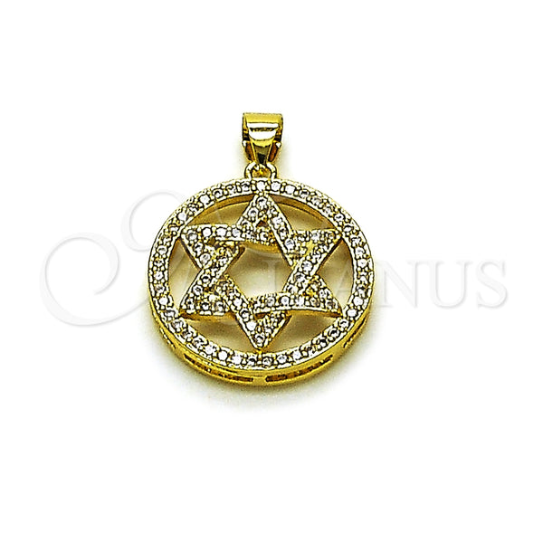 Oro Laminado Religious Pendant, Gold Filled Style Star of David Design, with White Cubic Zirconia, Polished, Golden Finish, 05.459.0003