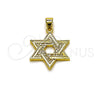 Oro Laminado Religious Pendant, Gold Filled Style Star of David Design, with White Micro Pave, Polished, Golden Finish, 05.459.0005