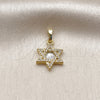 Oro Laminado Religious Pendant, Gold Filled Style Star of David Design, with White Micro Pave and Ivory Mother of Pearl, Polished, Golden Finish, 05.459.0006