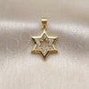 Oro Laminado Religious Pendant, Gold Filled Style Star of David Design, with White Cubic Zirconia, Polished, Golden Finish, 05.459.0008