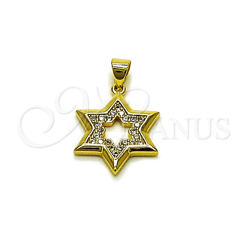 Oro Laminado Religious Pendant, Gold Filled Style Star of David Design, with White Cubic Zirconia, Polished, Golden Finish, 05.459.0008