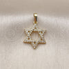 Oro Laminado Religious Pendant, Gold Filled Style Star of David Design, with White Cubic Zirconia, Polished, Golden Finish, 05.459.0009
