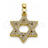 Oro Laminado Religious Pendant, Gold Filled Style Star of David and Judaica Design, with White Cubic Zirconia, Polished, Golden Finish, 05.459.0009