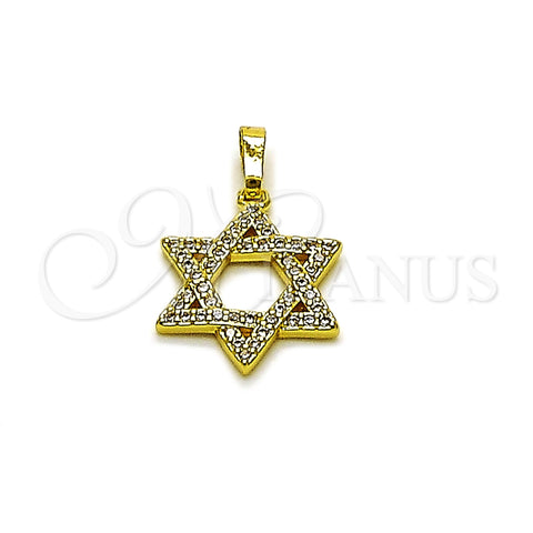 Oro Laminado Religious Pendant, Gold Filled Style Star of David Design, with White Cubic Zirconia, Polished, Golden Finish, 05.459.0009