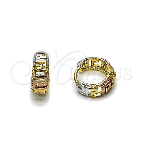Oro Laminado Huggie Hoop, Gold Filled Style Greek Key Design, Polished, Tricolor, 02.196.0252.15