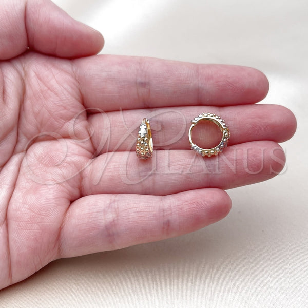 Gold Filled Hoop Earrings — Huggie Hoop Polished Tricolor 02. — alternate product view — SKU 164658 | Oro Laminado aretes de aro — Huggie Hoop pulido Tricolor 02. — SKU 164658