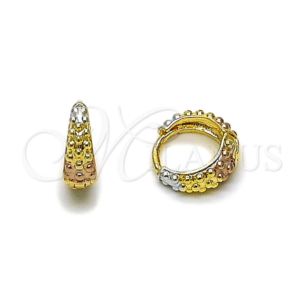 Gold Filled Hoop Earrings — Huggie Hoop Polished Tricolor 02. — main product view — SKU 164658 | Oro Laminado aretes de aro — Huggie Hoop pulido Tricolor 02. — SKU 164658