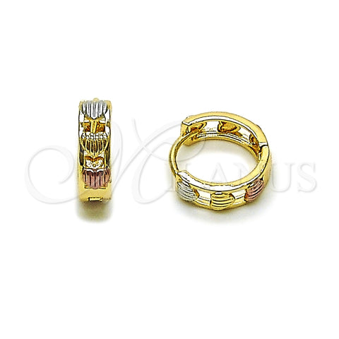 Oro Laminado Huggie Hoop, Gold Filled Style Heart Design, Polished, Tricolor, 02.196.0254.15
