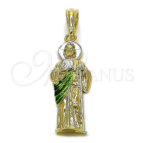 Oro Laminado Religious Pendant, Gold Filled Style San Judas Design, Polished, Tricolor, 05.196.0018