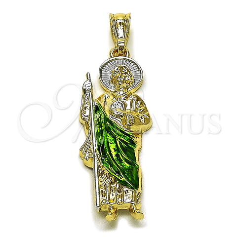 Oro Laminado Religious Pendant, Gold Filled Style San Judas Design, Polished, Tricolor, 05.196.0019