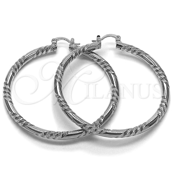 White Gold Filled Hoop Earrings — Large Hoop Diamond Cutting 02. — alternate product view — SKU 164666 | Oro Laminado Blanco aretes de aro — Large Hoop Diamond Cutting 02. — SKU 164666