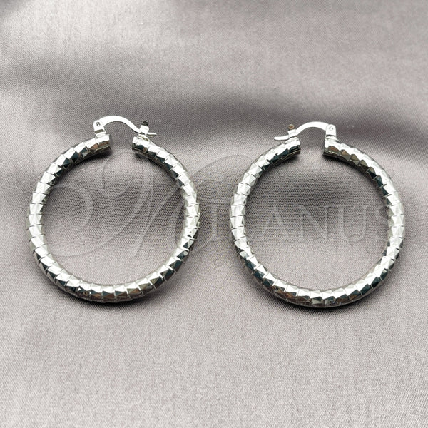 White Gold Filled Hoop Earrings — Medium Hoop Diamond Cutting 02. — alternate product view — SKU 164669 | Oro Laminado Blanco aretes de aro — Medium Hoop Diamond Cutting 02. — SKU 164669