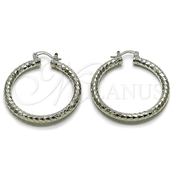 Rhodium Gold Filled Medium Hoop, Diamond Cutting Finish, Rhodium Finish, 02.170.0109.2.40