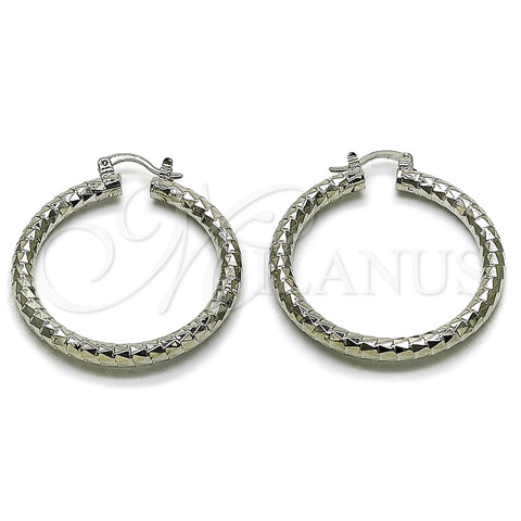 Rhodium Gold Filled Medium Hoop, Diamond Cutting Finish, Rhodium Finish, 02.170.0109.2.40