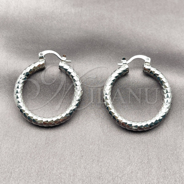 White Gold Filled Hoop Earrings — Medium Hoop Diamond Cutting 02. — alternate product view — SKU 164670 | Oro Laminado Blanco aretes de aro — Medium Hoop Diamond Cutting 02. — SKU 164670