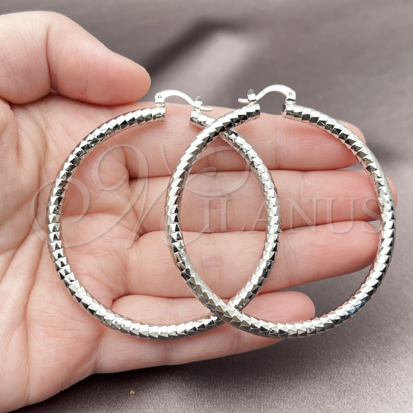 White Gold Filled Hoop Earrings — Large Hoop Diamond Cutting 02. — alternate product view — SKU 164671 | Oro Laminado Blanco aretes de aro — Large Hoop Diamond Cutting 02. — SKU 164671