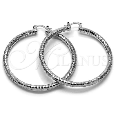 Oro Laminado Blanco aretes de aro — Large Hoop Diamond Cutting 02. por Mayoreo, vista principal del producto