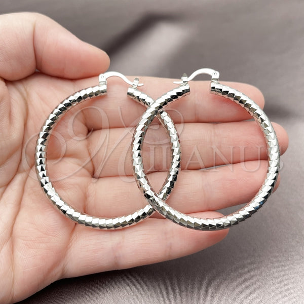 White Gold Filled Hoop Earrings — Large Hoop Diamond Cutting 02. — alternate product view — SKU 164672 | Oro Laminado Blanco aretes de aro — Large Hoop Diamond Cutting 02. — SKU 164672