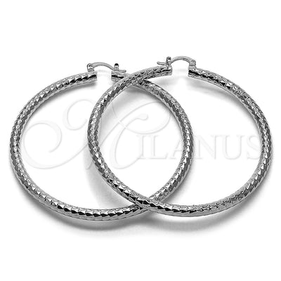 Oro Laminado Blanco aretes de aro — Extra Large Hoop Diamond Cutting 02. por Mayoreo, vista principal del producto