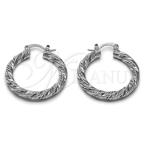 White Gold Filled Hoop Earrings — Medium Hoop Twist Design Diamond Cutting 02. — main product view — SKU 164675 | Oro Laminado Blanco aretes de aro — Medium Hoop Twist diseño Diamond Cutting 02. — SKU 164675