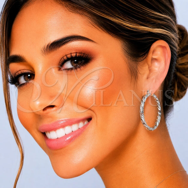 Rhodium Gold Filled Medium Hoop, Twist Design, Diamond Cutting Finish, Rhodium Finish, 02.170.0567.2.40