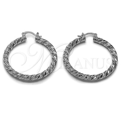 Oro Laminado Blanco aretes de aro — Medium Hoop Twist diseño Diamond Cutting 02. por Mayoreo, vista principal del producto