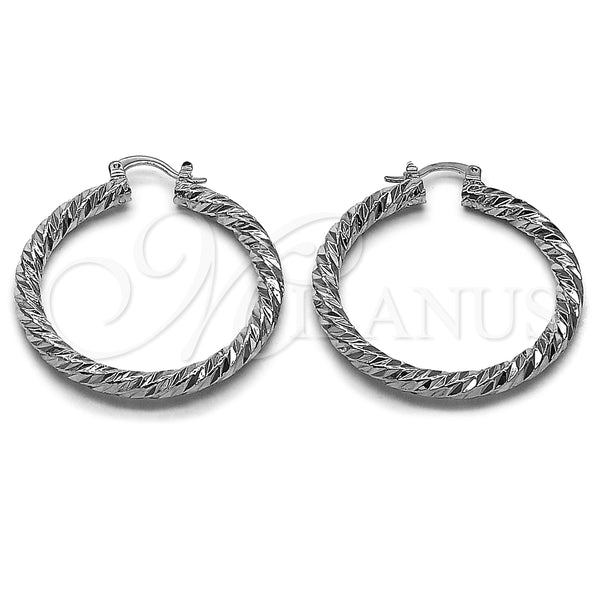 White Gold Filled Hoop Earrings — Medium Hoop Twist Design Diamond Cutting 02. — alternate product view — SKU 164676 | Oro Laminado Blanco aretes de aro — Medium Hoop Twist diseño Diamond Cutting 02. — SKU 164676