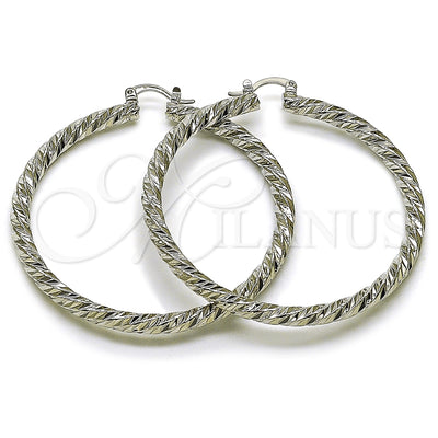 Oro Laminado Blanco aretes de aro — Large Hoop Twist diseño Diamond Cutting 02. por Mayoreo, vista principal del producto