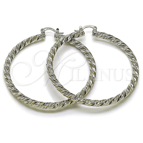 White Gold Filled Hoop Earrings — Large Hoop Twist Design Diamond Cutting 02. — main product view — SKU 164678 | Oro Laminado Blanco aretes de aro — Large Hoop Twist diseño Diamond Cutting 02. — SKU 164678