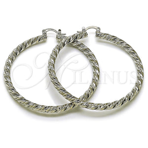 White Gold Filled Hoop Earrings — Large Hoop Twist Design Diamond Cutting 02. — main product view — SKU 164678 | Oro Laminado Blanco aretes de aro — Large Hoop Twist diseño Diamond Cutting 02. — SKU 164678