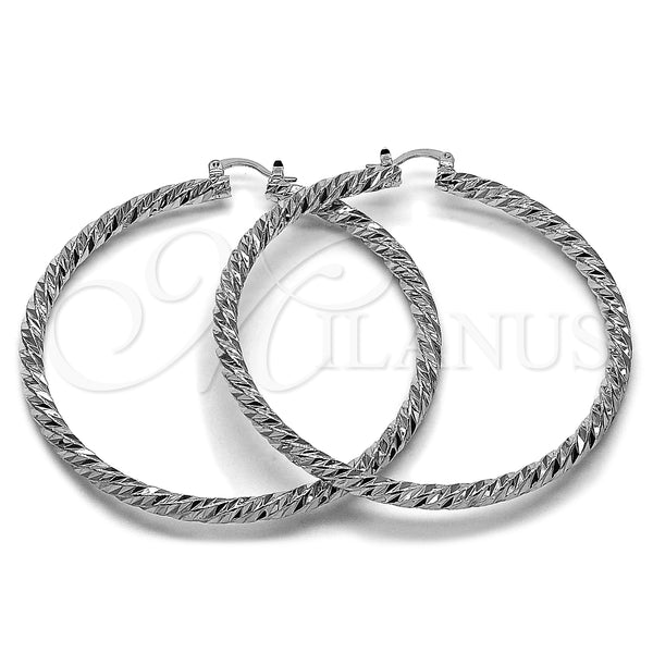 White Gold Filled Hoop Earrings — Extra Large Hoop Twist Design Diamond Cutting 02. — alternate product view — SKU 164679 | Oro Laminado Blanco aretes de aro — Extra Large Hoop Twist diseño Diamond Cutting 02. — SKU 164679