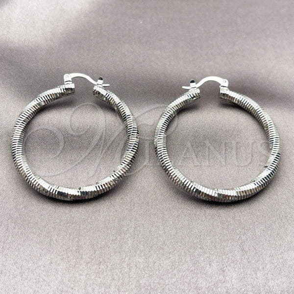 White Gold Filled Hoop Earrings — Medium Hoop Diamond Cutting 02. — alternate product view — SKU 164682 | Oro Laminado Blanco aretes de aro — Medium Hoop Diamond Cutting 02. — SKU 164682