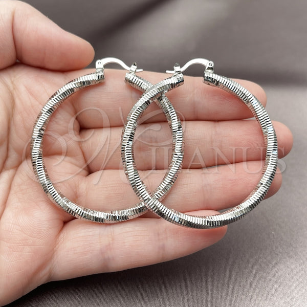 White Gold Filled Hoop Earrings — Large Hoop Diamond Cutting 02. — alternate product view — SKU 164683 | Oro Laminado Blanco aretes de aro — Large Hoop Diamond Cutting 02. — SKU 164683