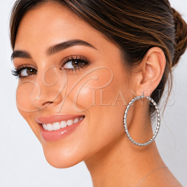 White Gold Filled Hoop Earrings — Extra Large Hoop Diamond Cutting 02. — alternate product view — SKU 164685 | Oro Laminado Blanco aretes de aro — Extra Large Hoop Diamond Cutting 02. — SKU 164685