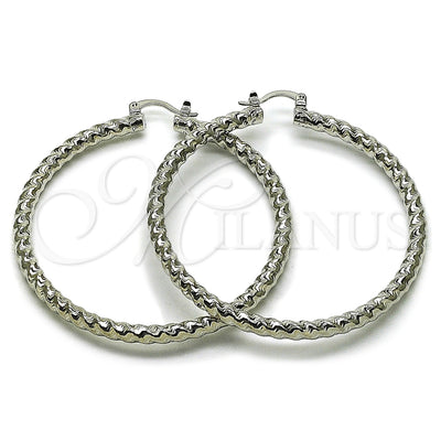 Oro Laminado Blanco aretes de aro — Large Hoop Twist diseño Diamond Cutting 02. por Mayoreo, vista principal del producto