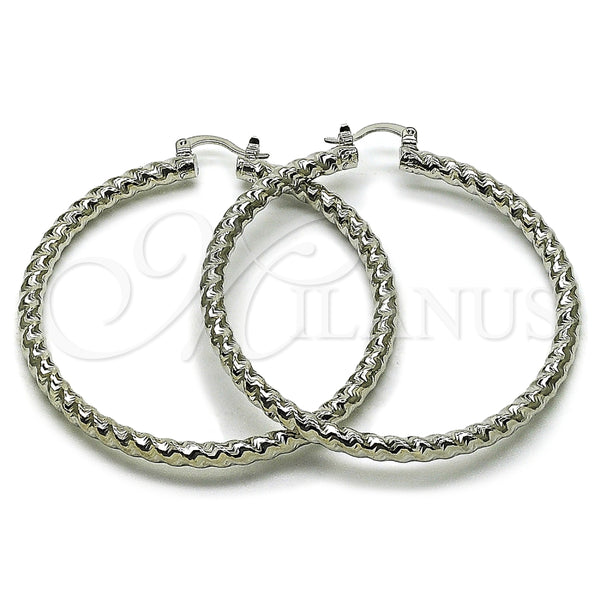 White Gold Filled Hoop Earrings — Large Hoop Twist Design Diamond Cutting 02. — main product view — SKU 164687 | Oro Laminado Blanco aretes de aro — Large Hoop Twist diseño Diamond Cutting 02. — SKU 164687